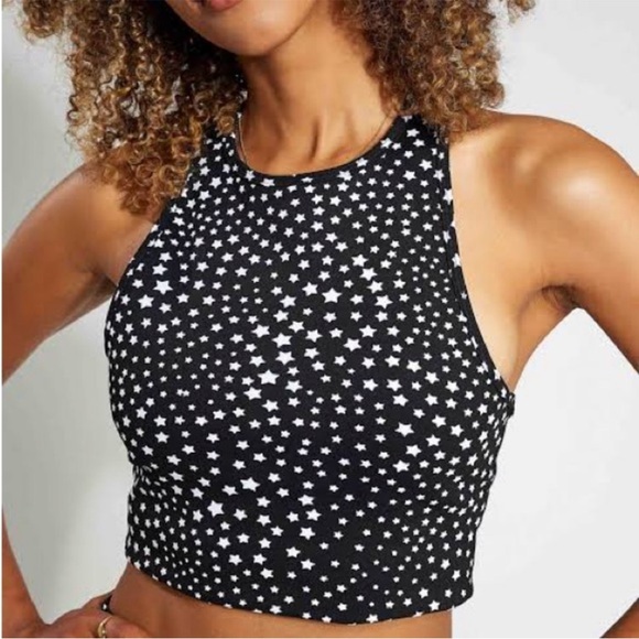 Beyond Yoga Studio Jacquard Black & White Star Pattern Biker Shorts and Tank - Picture 2 of 5